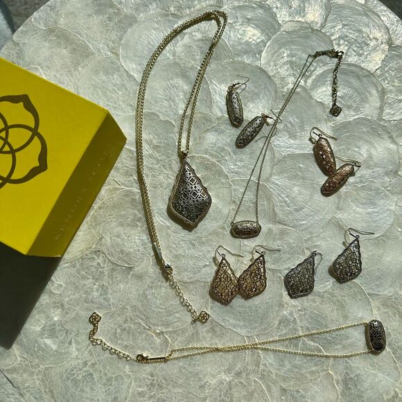 NWOT Kendra Scott Addie Silver Drop Earrings in Silver Filigree Mix - Picture 12 of 16